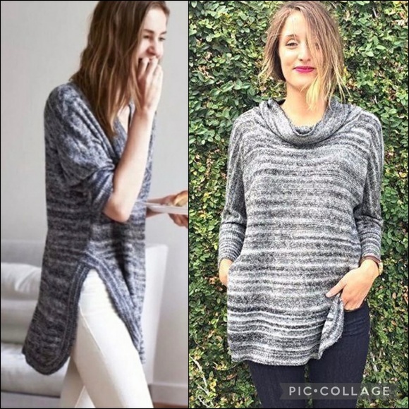 Anthro Field Flower Marled Spacedye Cowl Neck High Leg Slit Tunic Sweater Top - Picture 2 of 11